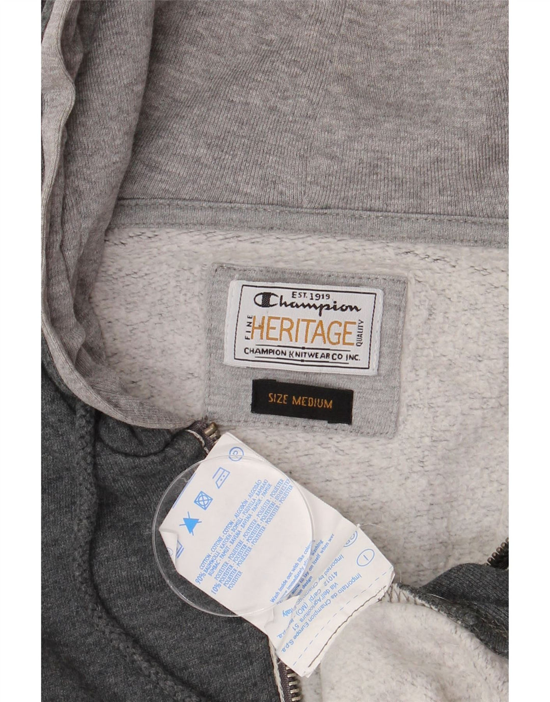 Suéter masculino CHAMPION Heritage Zip com capuz de algodão cinza médio
