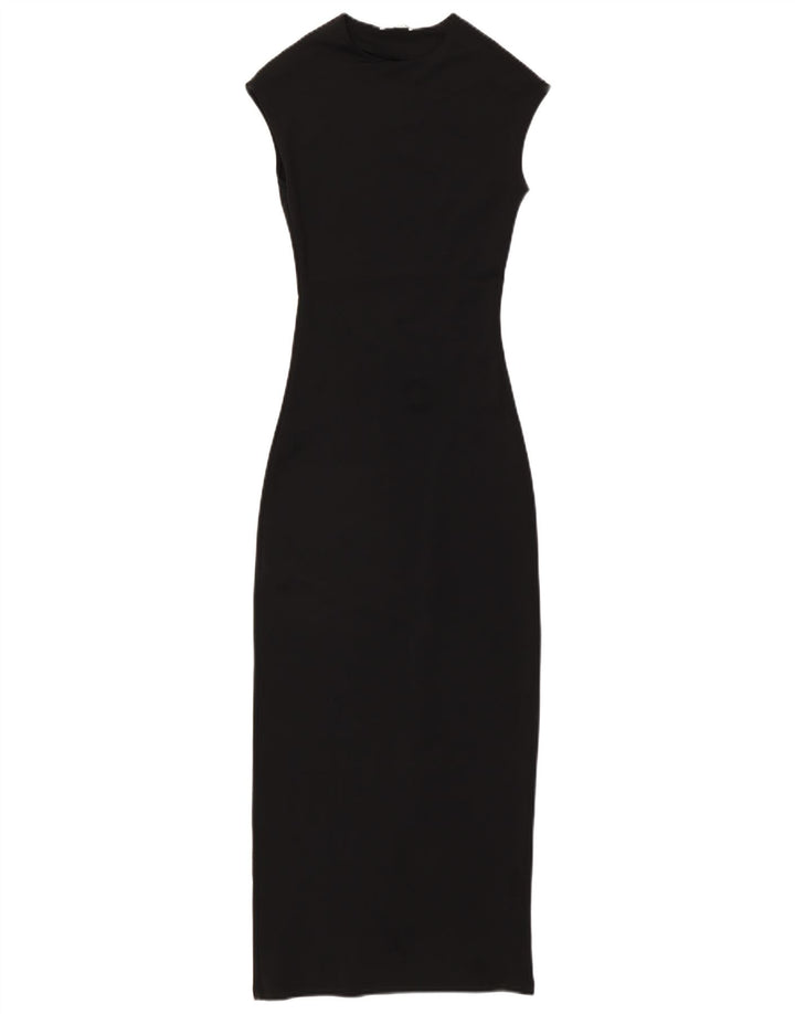 Vestido maxi feminino sem mangas ZARA Reino Unido 10 pequeno preto poliamida