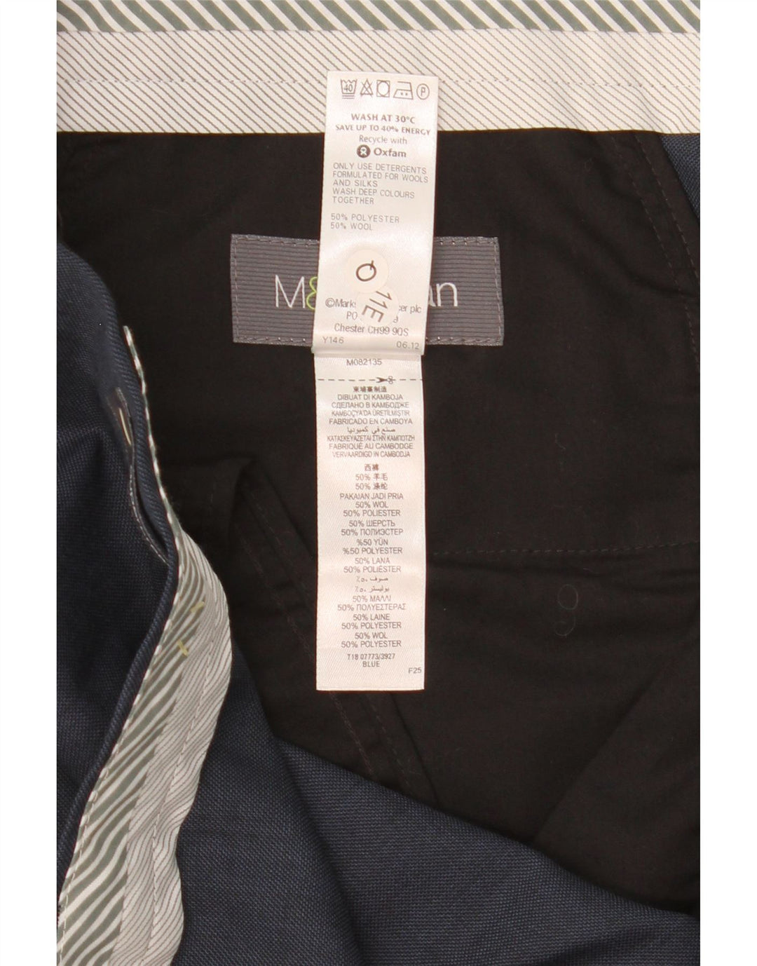 Calça masculina de terno reto MARKS & SPENCER W44 L29 azul poliéster