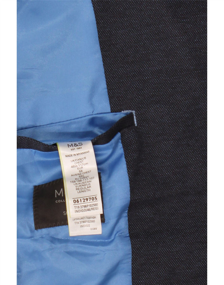 MARKS & SPENCER Jaqueta blazer masculina de 2 botões Slim Fit Reino Unido 46 XL azul marinho