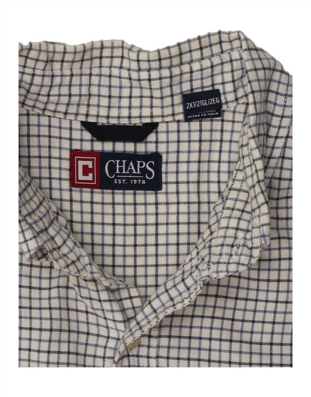 CHAPS Mens Tall Shirt 2XL White Check Cotton Vintage Chaps and Second-Hand Chaps from Messina Hembry 