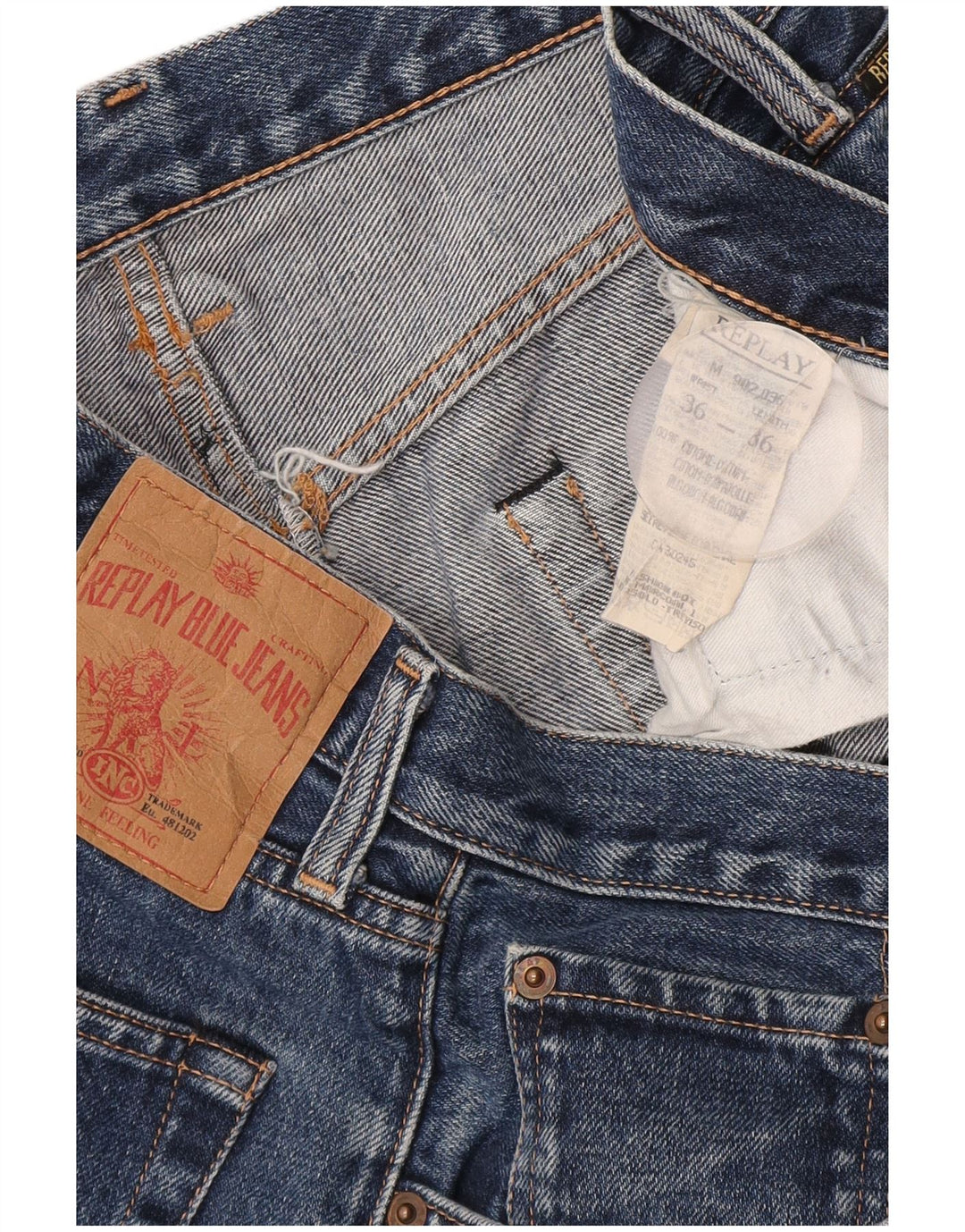 Replay Mens Straight Jeans W36 L36 Azul Algodão