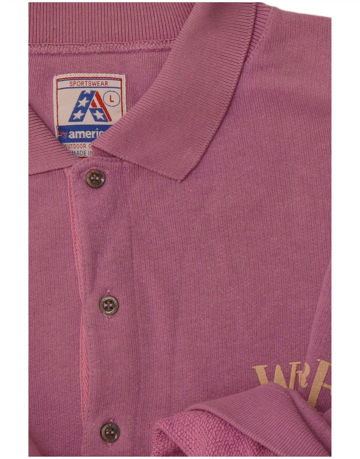 BY AMERICAN Suéter masculino com gola polo gráfica grande roxo