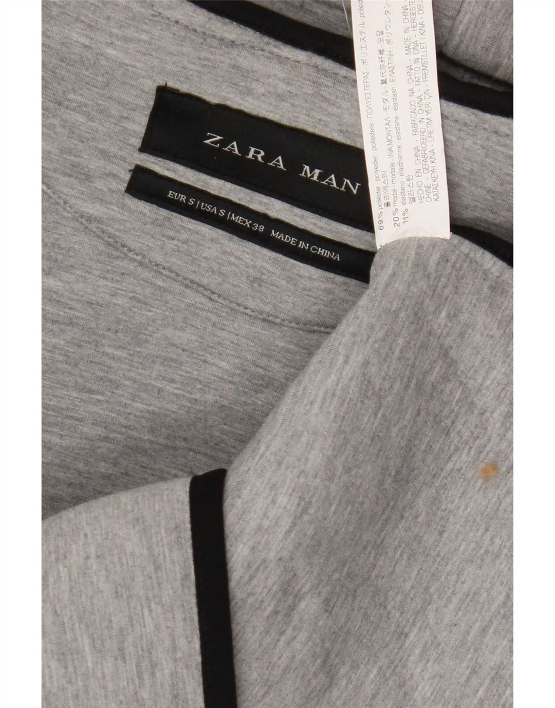 Zara Suéter masculino sem mangas com capuz e zíper pequeno poliéster cinza