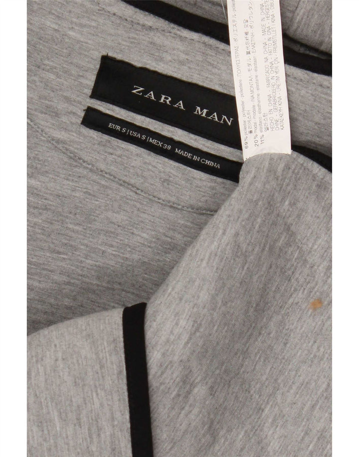 Zara Suéter masculino sem mangas com capuz e zíper pequeno poliéster cinza