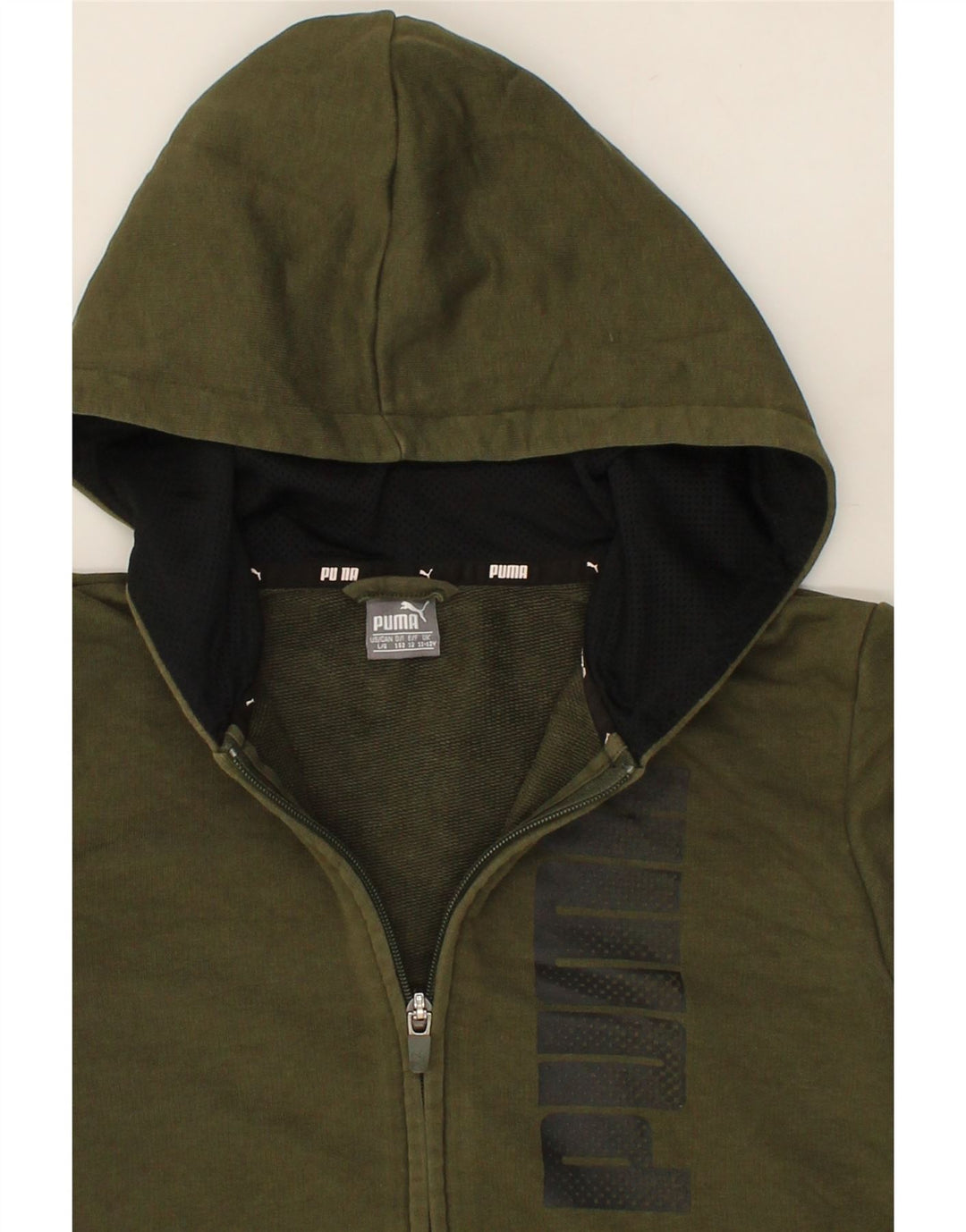 PUMA Boys Graphic Zip Hoodie Sweater 11-12 Years Large  Khaki Cotton Vintage Puma and Second-Hand Puma from Messina Hembry 