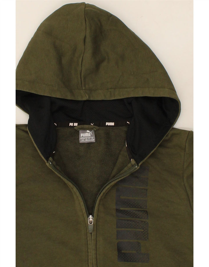 PUMA Boys Graphic Zip Hoodie Sweater 11-12 Years Large  Khaki Cotton Vintage Puma and Second-Hand Puma from Messina Hembry 
