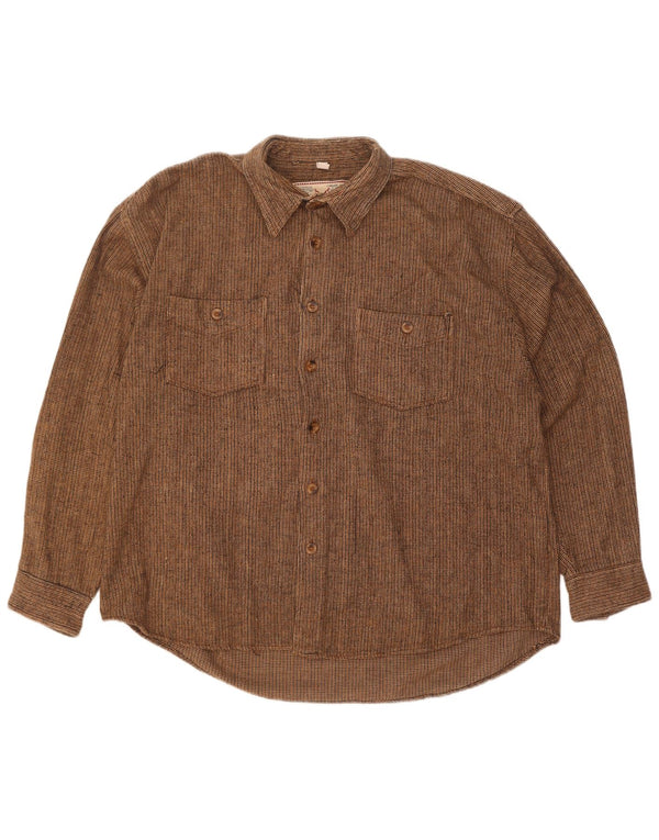 Camisa masculina de flanela Chaser tamanho 16 grande algodão listrado marrom