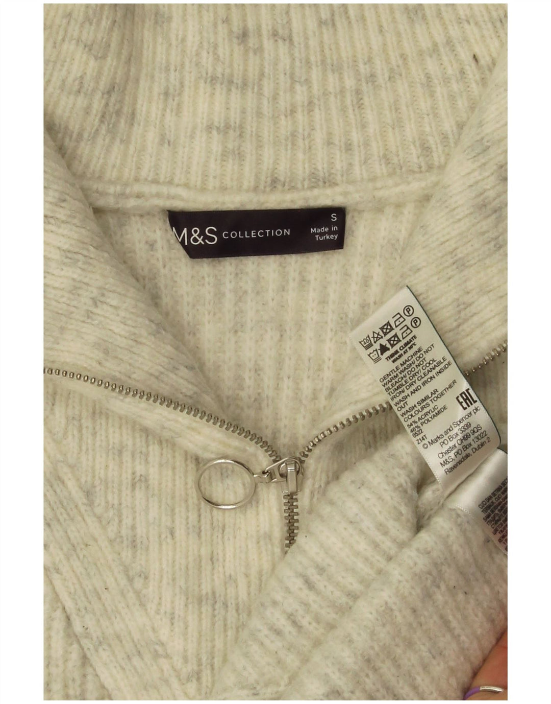 Regata feminina Marks & Spencer com colete superdimensionado Reino Unido 10 pequena cinza manchada