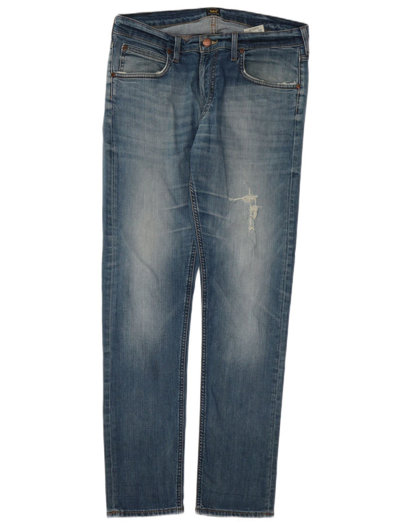 Lee Mens Luke Distressed Skinny Jeans W34 L32 Blue Cotton