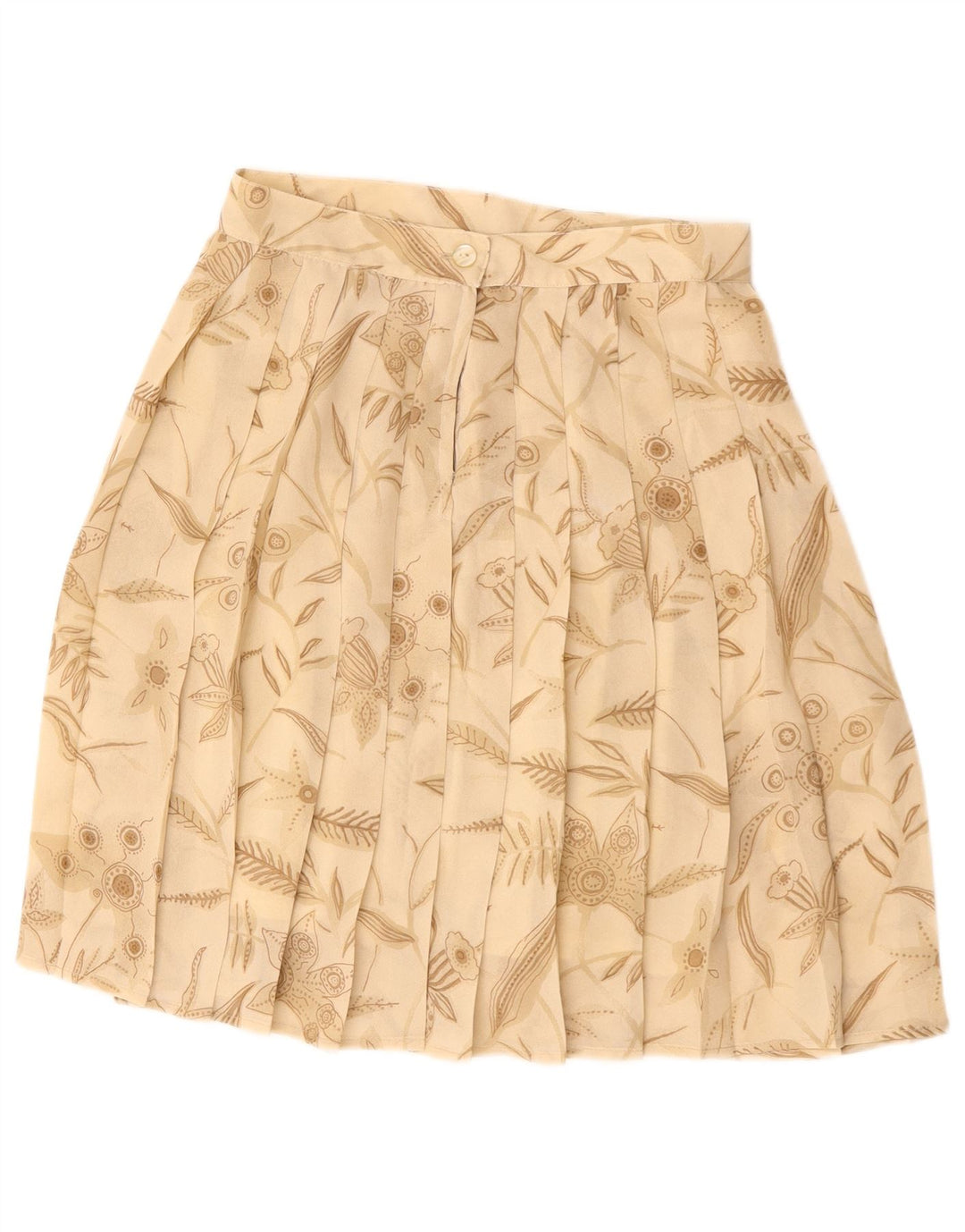 Saia feminina plissada linha A VINTAGE médio W28 poliéster floral bege