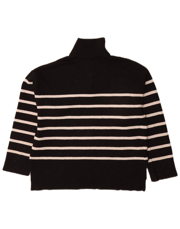 Suéter feminino Zara com zíper e gola em viscose UK 14 médio preto listrado