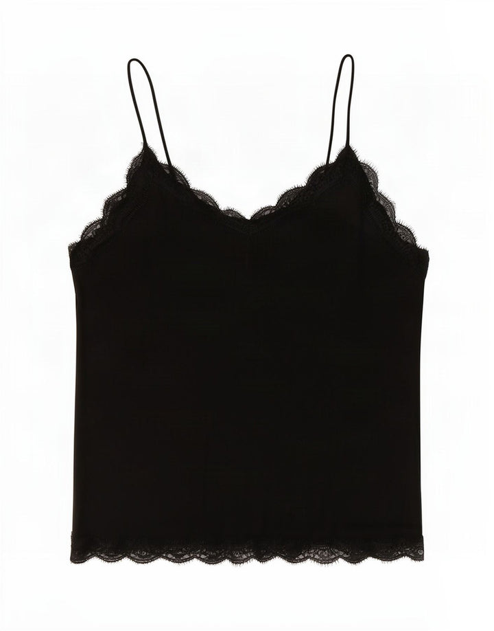 Zara Womens Crop Cami Top UK 16 Grande Poliéster Preto