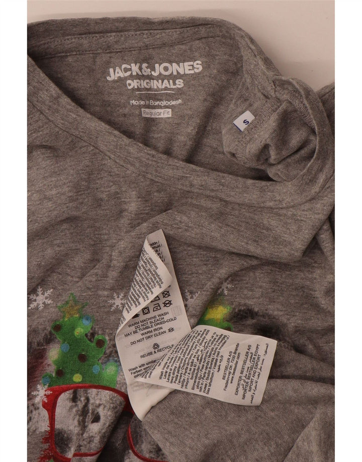 JACK & JONES Camiseta masculina de ajuste regular com estampa gráfica pequena de algodão cinza