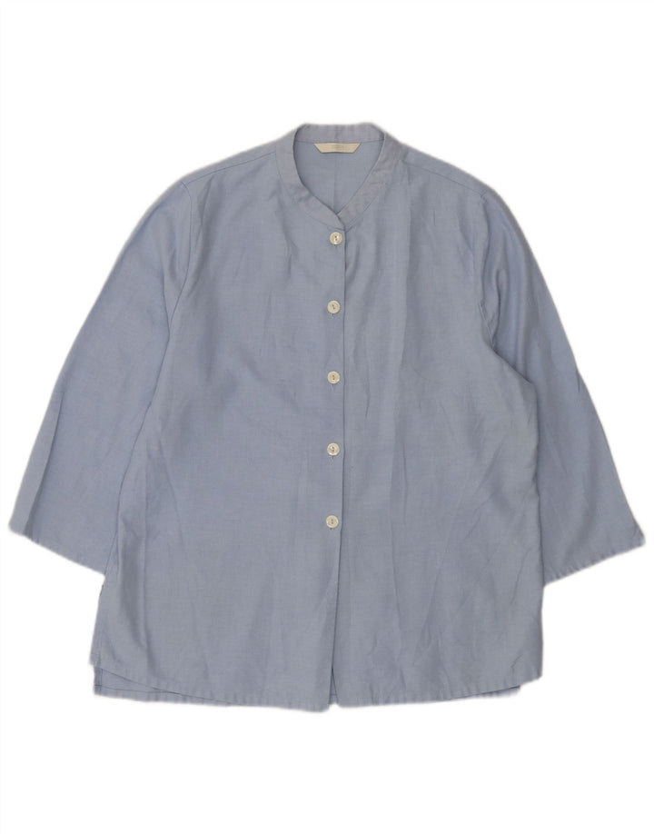 Blusa feminina Marks & Spencer manga 3/4 Reino Unido 12 poliéster azul médio
