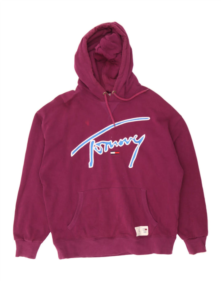 TOMMY HILFIGER Mens Graphic Hoodie Jumper Large Burgundy Cotton Vintage Tommy Hilfiger and Second-Hand Tommy Hilfiger from Messina Hembry 