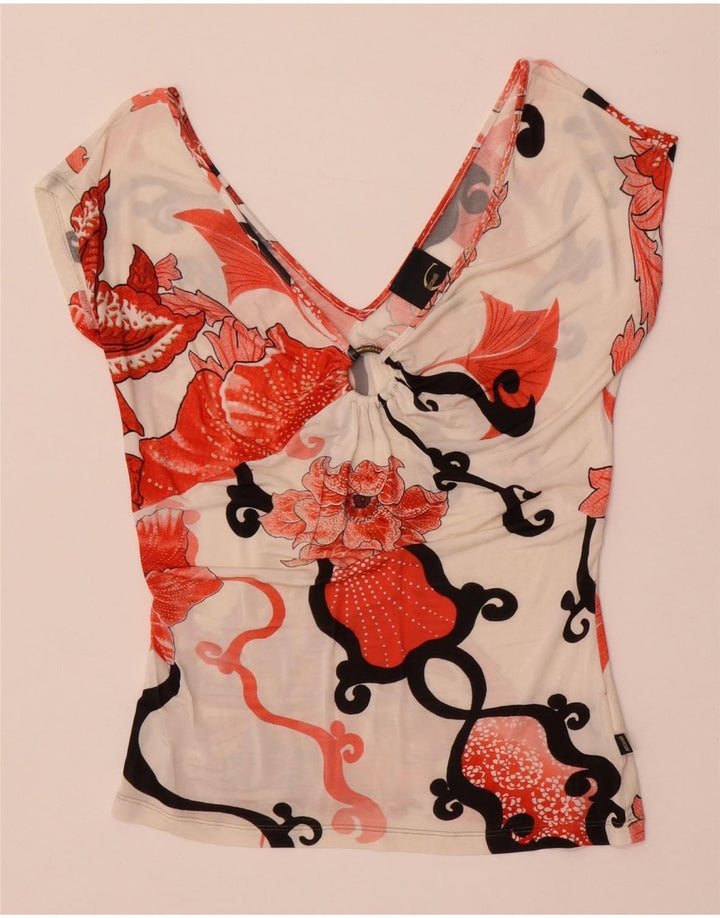 Blusa feminina Just Cavalli UK 14 grande off white floral elastano