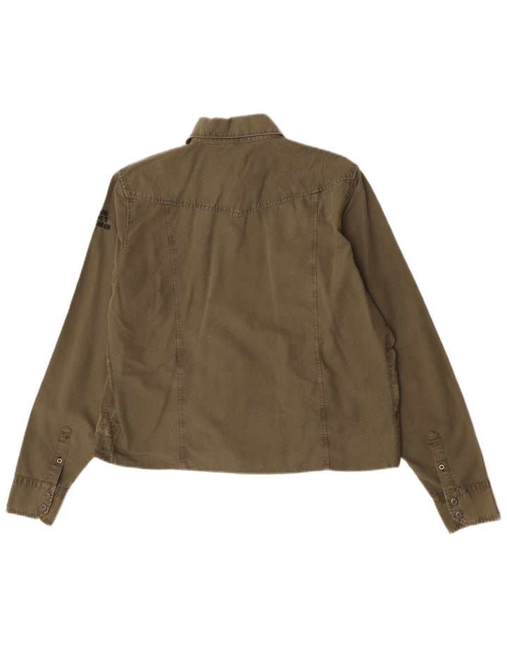 Camisa feminina Napapijri UK 14 grande patchwork cáqui