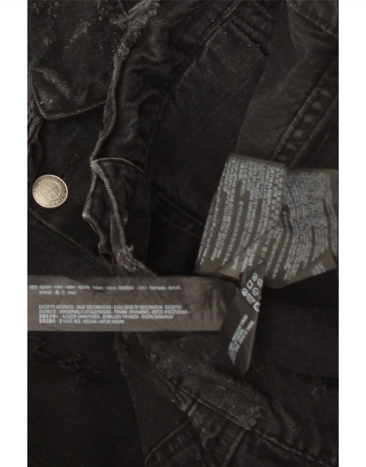 Jaqueta jeans masculina ZARA desgastada Reino Unido 36 pequeno algodão preto