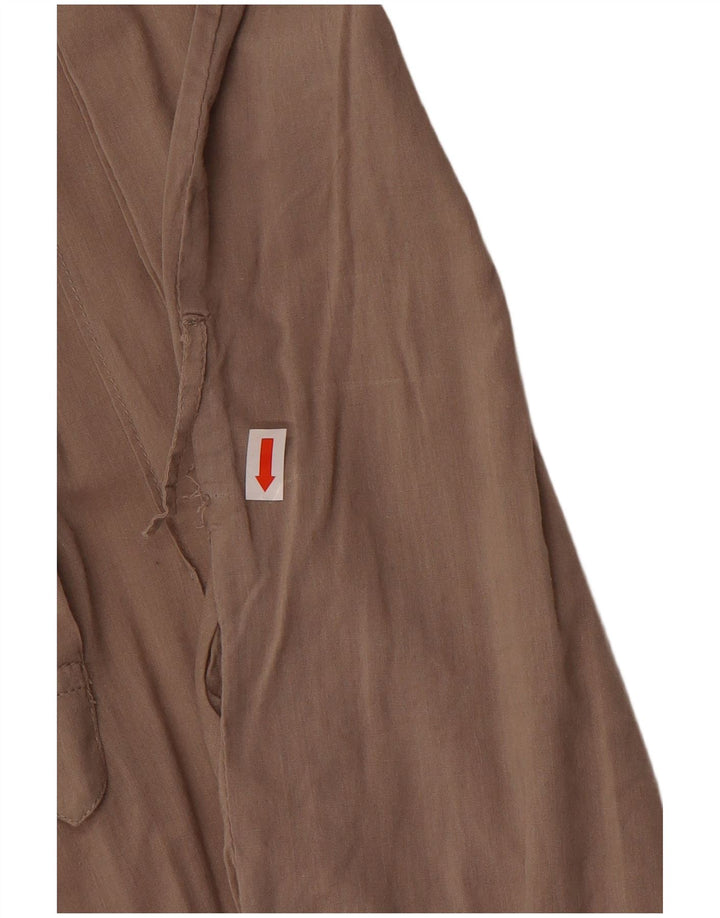 Vestido feminino Zara manga 3/4, Reino Unido 14, algodão marrom médio