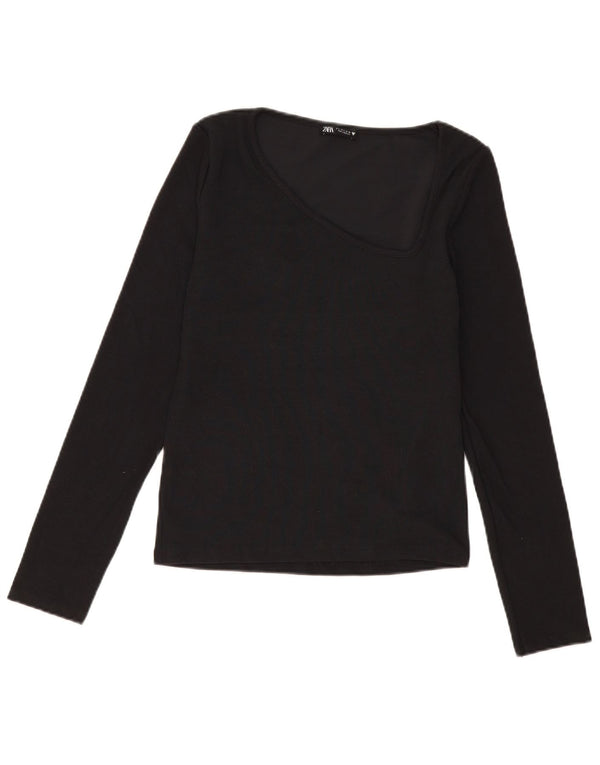 Top feminino Zara manga comprida UK 14 grande preto