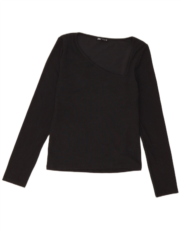 Top feminino Zara manga comprida UK 14 grande preto