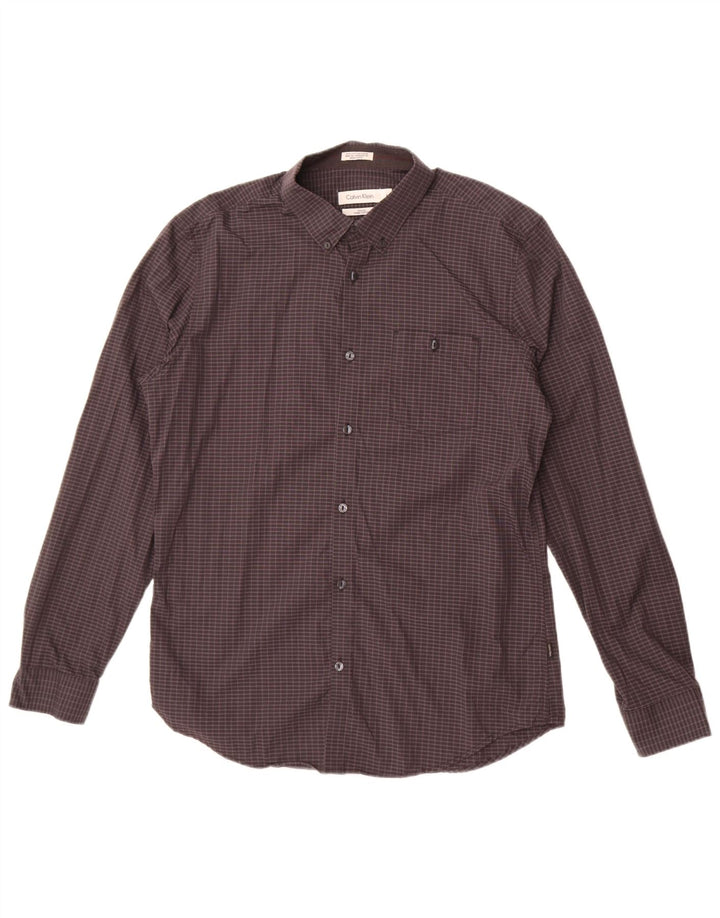 Camisa masculina Calvin Klein Slim Fit cinza médio xadrez algodão