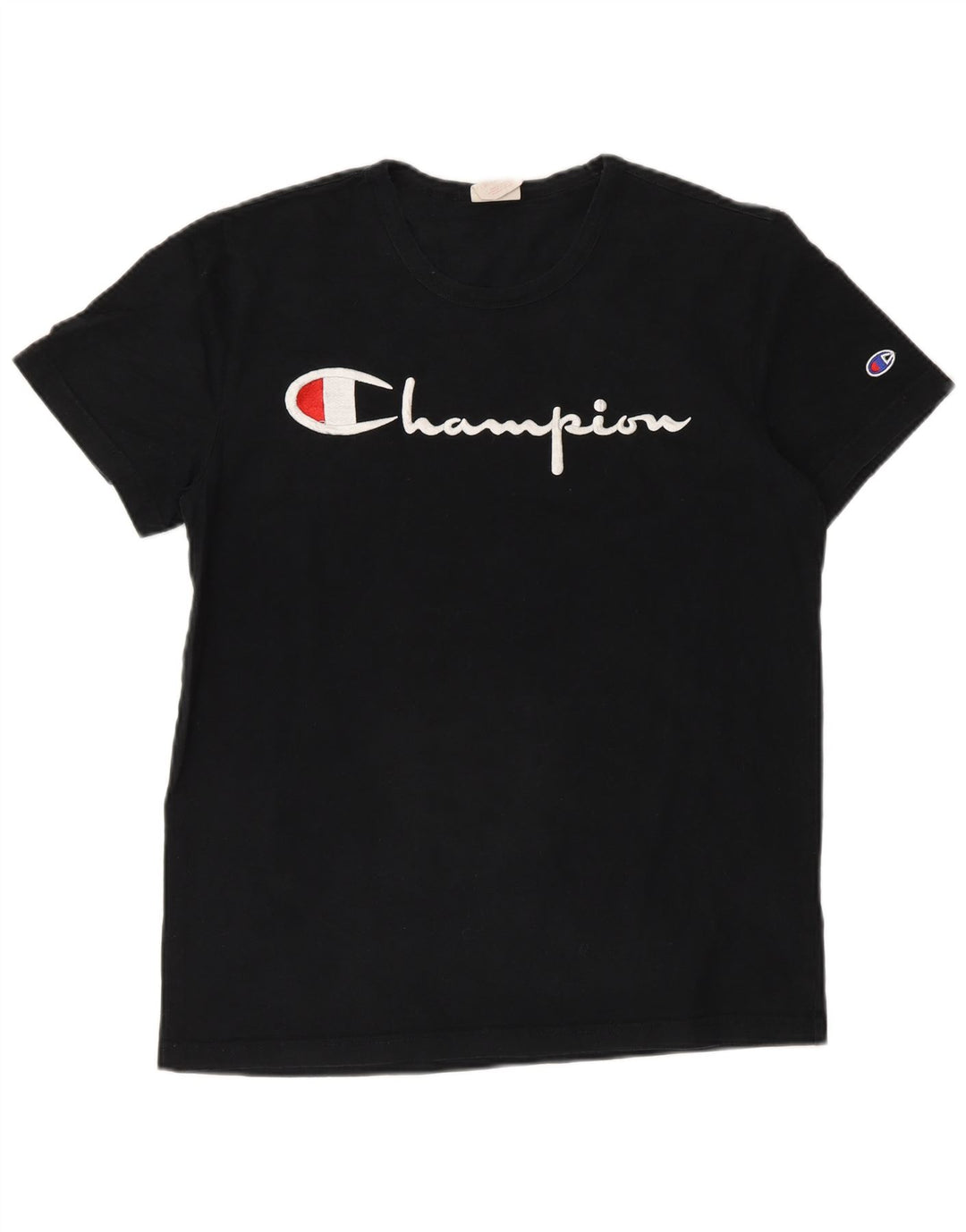 Camiseta masculina gráfica Champion pequena de algodão preto