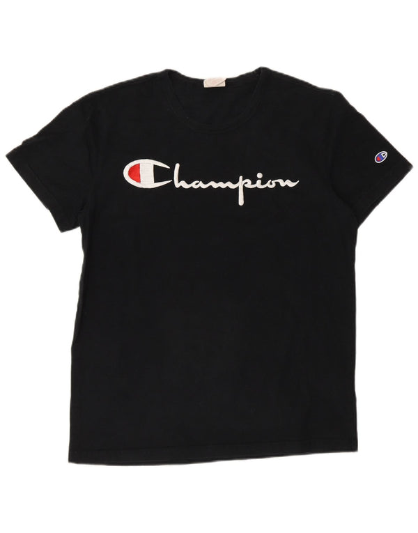 Camiseta masculina gráfica Champion pequena de algodão preto