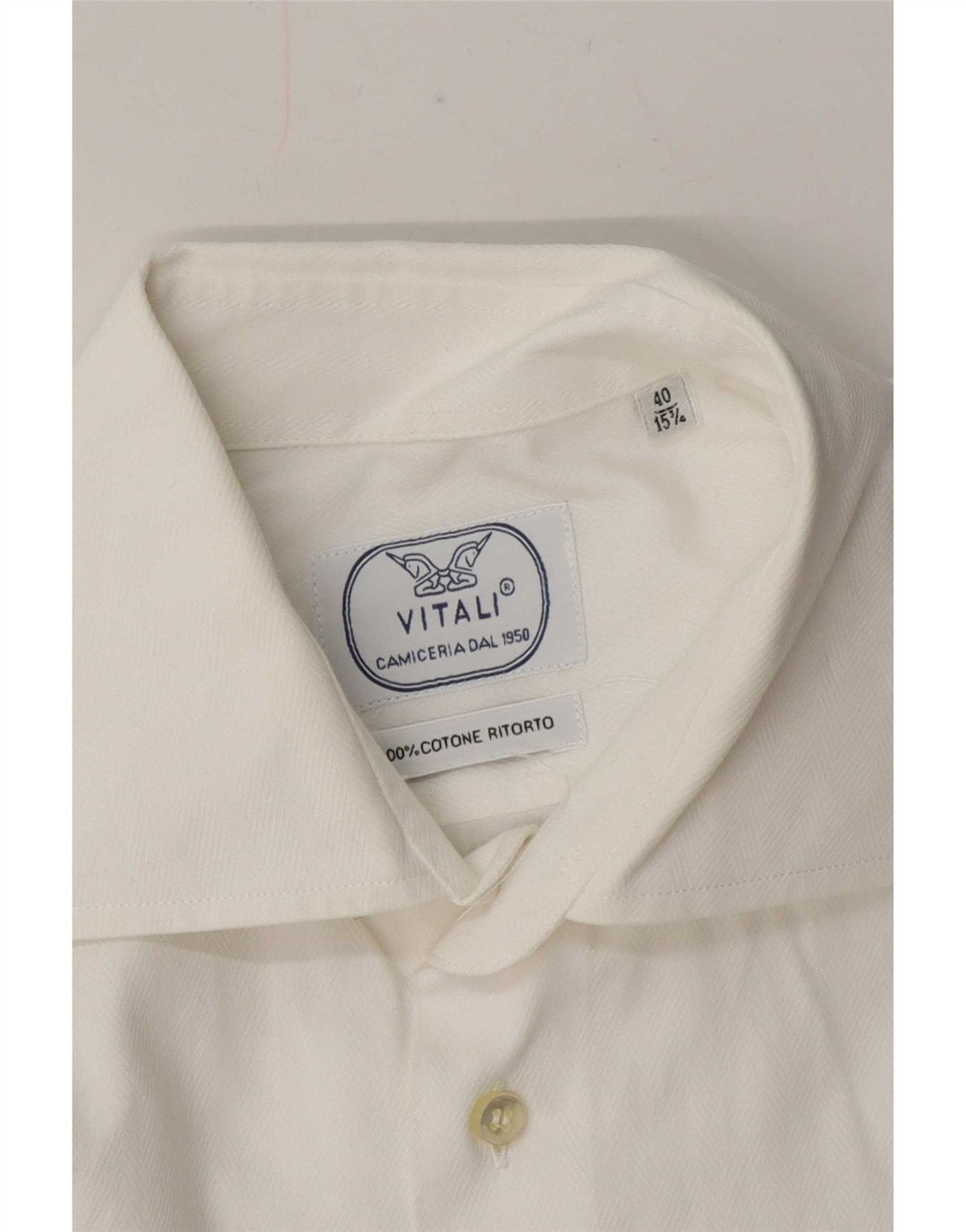 Camisa masculina Vitali tamanho 40 15 3/4 algodão branco médio