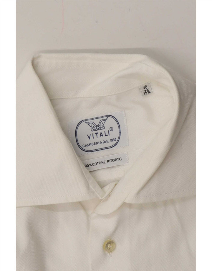 Camisa masculina Vitali tamanho 40 15 3/4 algodão branco médio