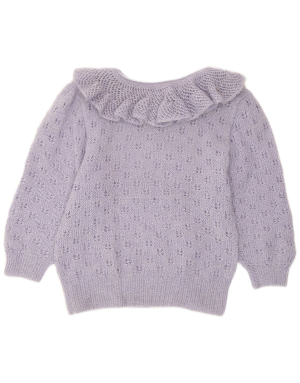 Suéter feminino vintage com babado e gola canoa Reino Unido 12 médio roxo