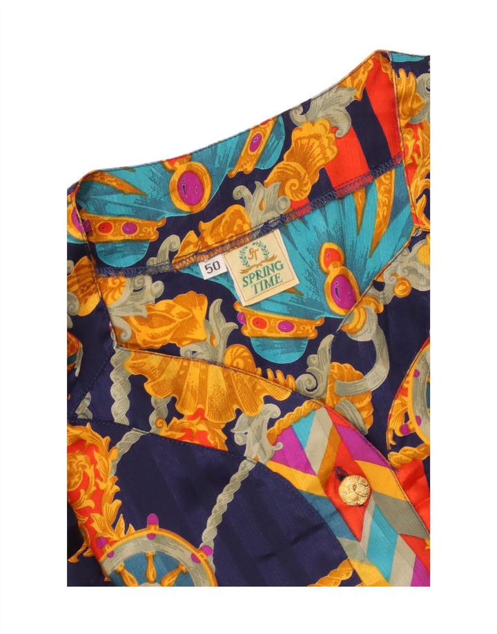Blusa feminina vintage com estampa abstrata IT 50 XL azul marinho