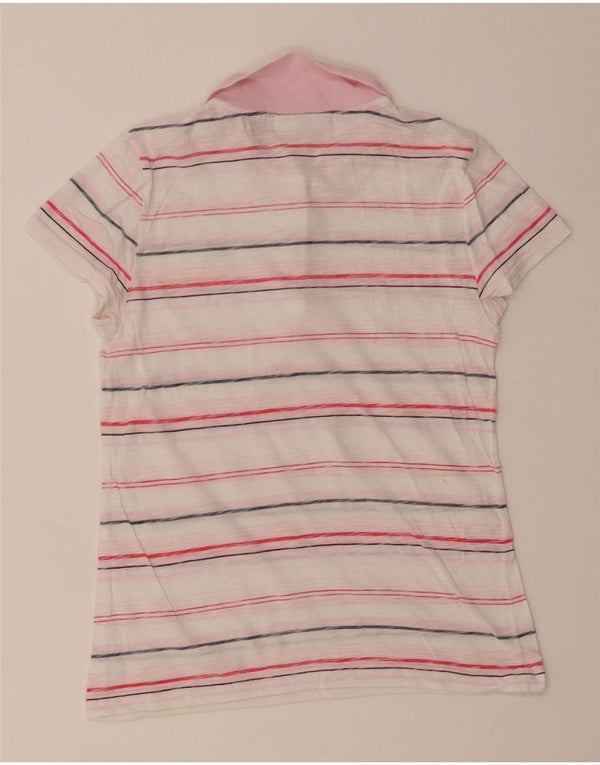 Lacoste Girls Polo Shirt 11-12 Years White Striped Cotton