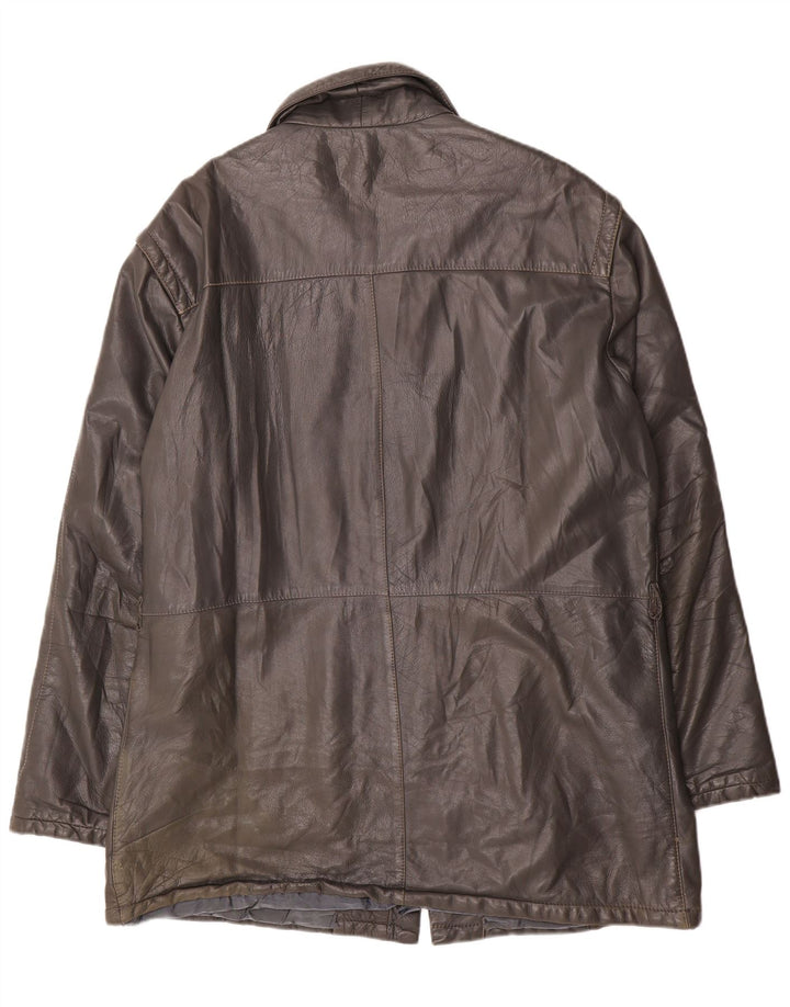 VINTAGE Mens Leather Coat UK 42 XL Grey
