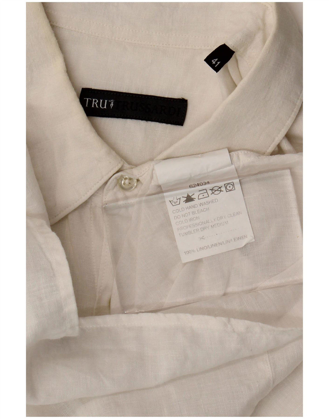 Camisa masculina de manga curta Trussardi tamanho 41 grande linho branco