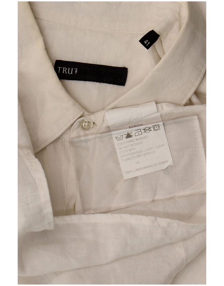 Camisa masculina de manga curta Trussardi tamanho 41 grande linho branco