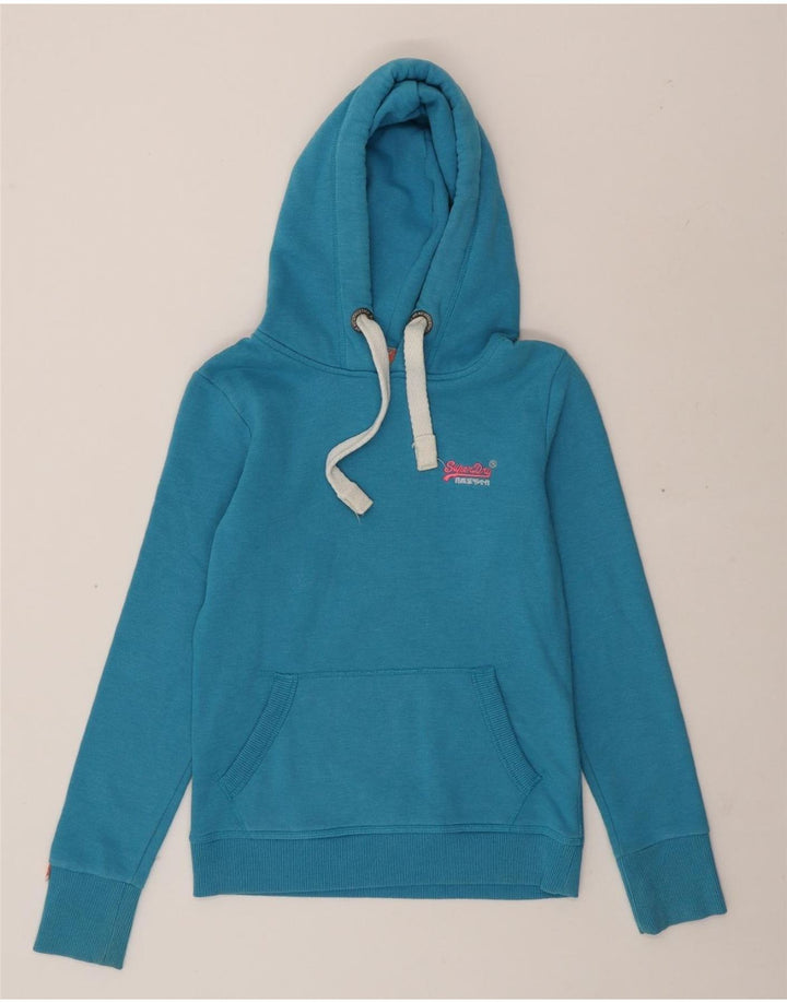 SUPERDRY Womens Hoodie Jumper UK 6 XS Blue Cotton Vintage Superdry and Second-Hand Superdry from Messina Hembry 