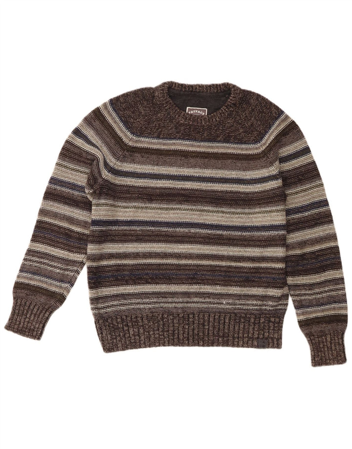 Suéter masculino Fat Face com gola redonda e algodão listrado cinza médio