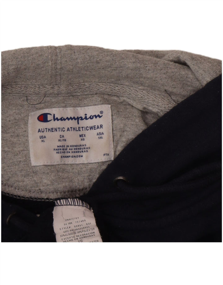 CHAMPION Suéter masculino com capuz e zíper XL azul marinho algodão