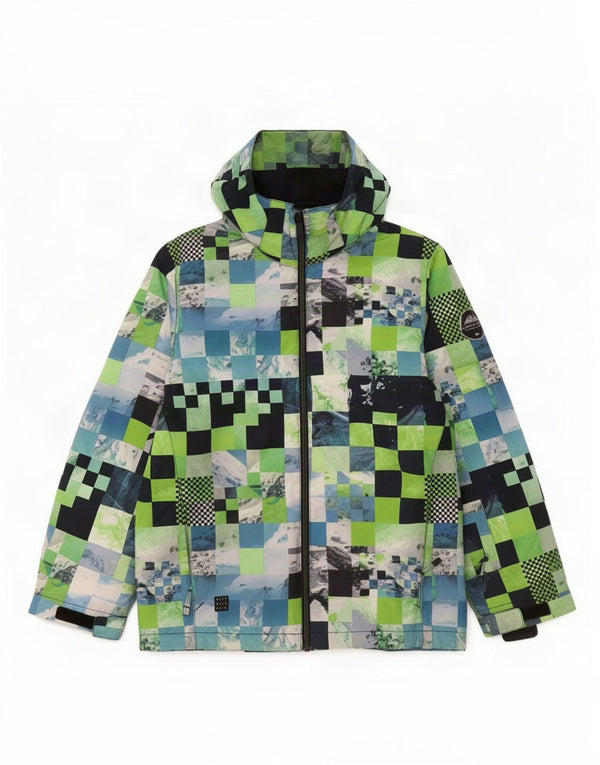 Jaqueta corta-vento com capuz Quiksilver Boys 13-14 anos XL verde geométrico