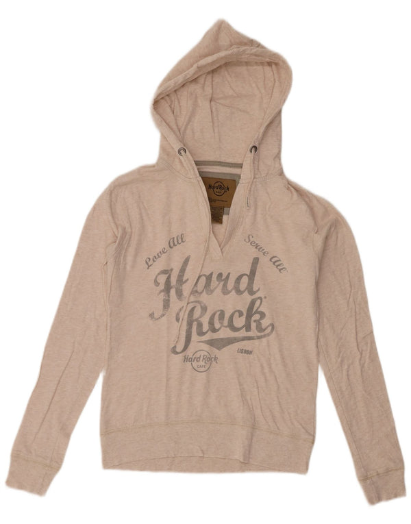 Hard Rock Cafe feminino Lisboa moletom com capuz gráfico Reino Unido 6 XS algodão bege