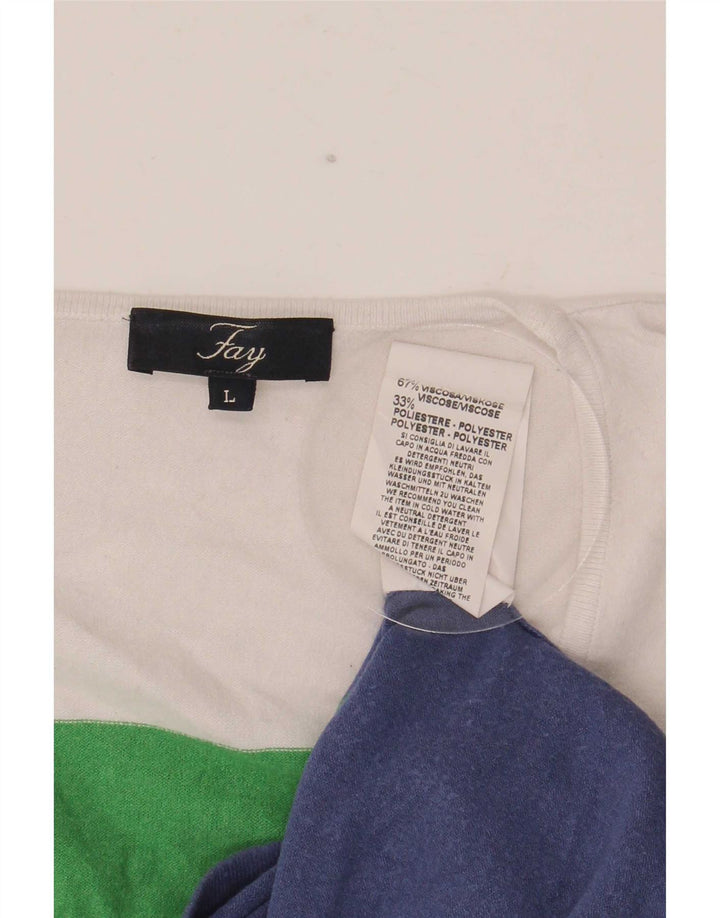 Top feminino Fay de manga comprida UK 14 grande multicolorido colorblock viscose