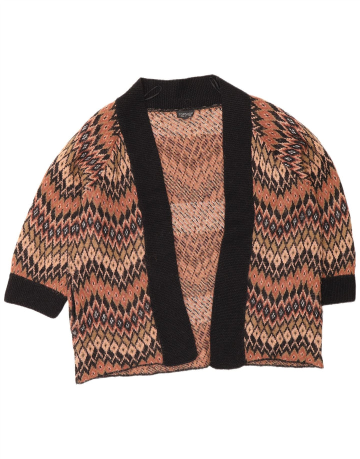 Suéter cardigã aberto grande Topshop feminino Reino Unido 12 marrom médio geométrico