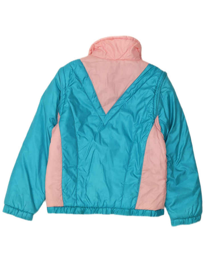 Jaqueta corta-vento feminina vintage IT 44 poliéster colorblock azul médio