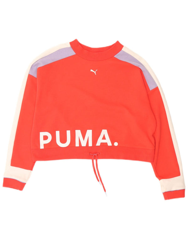 Puma Womens Crop Graphic Moletom Jumper UK 14 Medium Red Colourblock