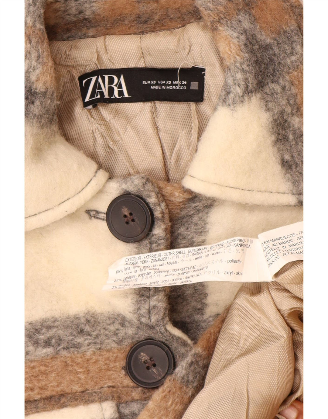 Zara Womens Shacket Oversized Jacket UK 6 XS Beige Check Lã