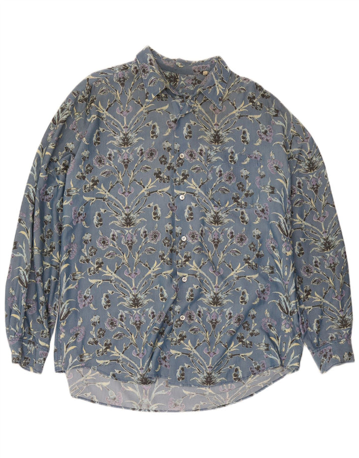 Camisa masculina vintage XL azul floral algodão