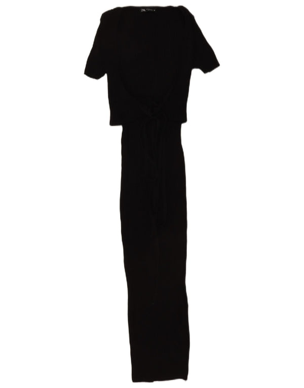 Vestido maxi feminino Zara Reino Unido 12 algodão preto médio