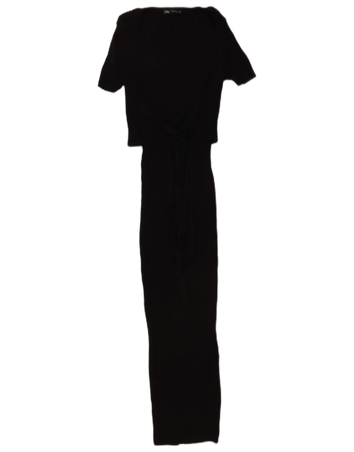 Vestido maxi feminino Zara Reino Unido 12 algodão preto médio